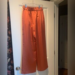 Express Coral Satin Wide-Leg Pants, Size Small